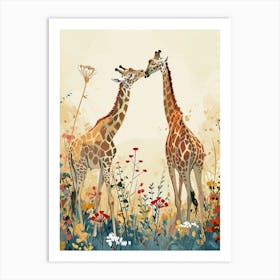 Two Giraffes Grooming One Another 1 Art Print