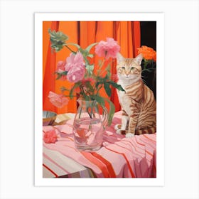 Cat And Flowers Still Life Art Print