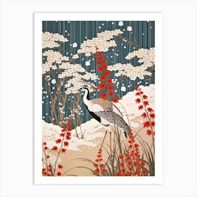 Snowdrop And Bird Vintage Japanese Botanical Art Print
