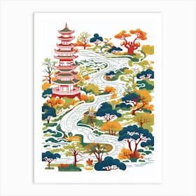 Ryoan Ji Garden Japan  Modern Illustration 2 Art Print