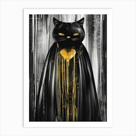 Black Cat With Gold Heart Art Print