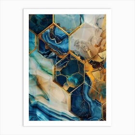 Abstract Blue And Gold Marble Wall Art Art Print