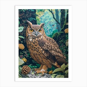 Philipine Eagle Owl Relief Illustration 2 Art Print