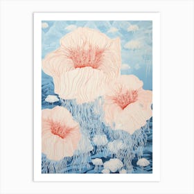 Lions Mane Jellyfish Washed Illustration 3 Art Print