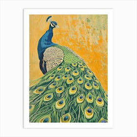 Blue Mustard Peacock Portrait 2 Art Print