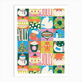 Holly Jolly Christmas Icons, Ornaments, and Gifts Patchwork Tile Art Print