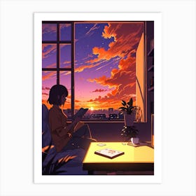 Anime Girl Reading A Book 3 Art Print