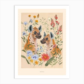 Folksy Floral Animal Drawing Hyena Poster Art Print