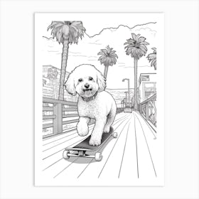 Poodle Dog Skateboarding Line Art 2 Art Print