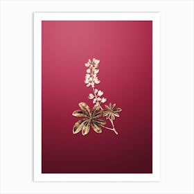 Gold Botanical Half Shrubby Lupine Flower on Viva Magenta n.0971 Art Print
