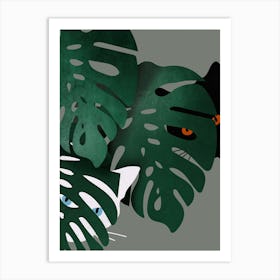 Cat And Leaves Art Print