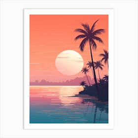 Illustration Of Half Moon Caye Belize In Pink Tones 1 Art Print