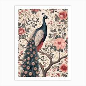 Floral Blue & Pink Peacock Wallpaper 1 Art Print