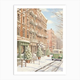 Vintage Winter Illustration New York City Usa 3 Art Print