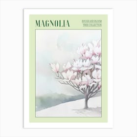 Magnolia Tree Atmospheric Watercolour Painting 2 Poster Art Print