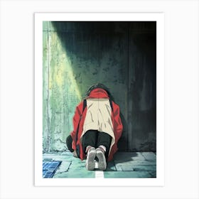 Anime Girl Kneeling On The Ground Art Print