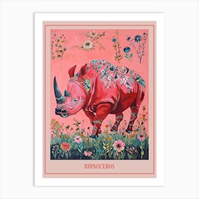 Floral Animal Painting Rhinoceros 4 Poster Art Print