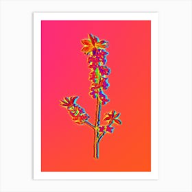 Neon February Daphne Flowers Botanical in Hot Pink and Electric Blue Art Print