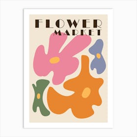 Flower market, Colorful retro print, Indie decor, Groovy abstract flowers Art Print