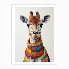 Baby Animal Wearing Sweater Giraffe Art Print