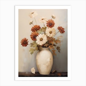 Zinnia, Autumn Fall Flowers Sitting In A White Vase, Farmhouse Style 4 Art Print