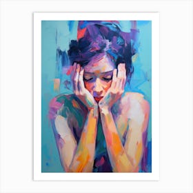 Woman With Her Hands On Her Head Art Print