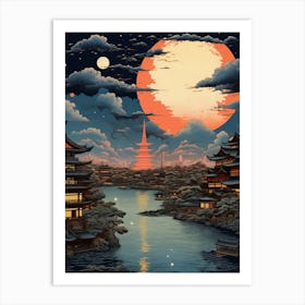 Tokyo In Japan, Ukiyo E Drawing 2 Art Print