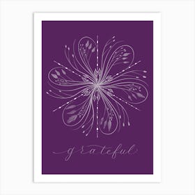 Snowflake Calligraphy Grateful Purple Art Print