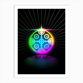 Neon Geometric Glyph in Candy Blue and Pink with Rainbow Sparkle on Black n.0215 Art Print