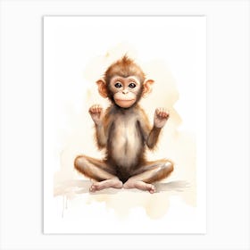 Monkey Painting Practicing Yoga Watercolour 4 Art Print