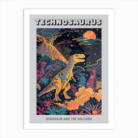 Dinosaur Mustard Volcano Illustration Poster Art Print