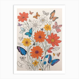 Butterfly In A Flowers Garden Art Print