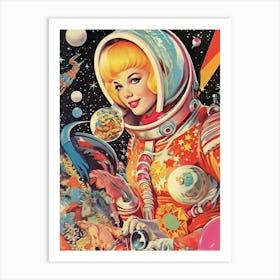 Vintage Astronaut Girl Kitsch 4 Art Print