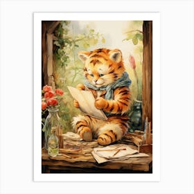 Tiger Illustration Woodworking Watercolour 4 Art Print