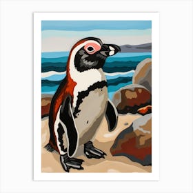 Galapagos Penguin Carcass Island Colour Block Painting 2 Art Print