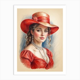 Lady In Red Hat 3 Art Print