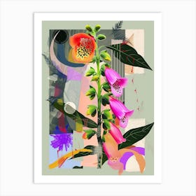 Foxglove 3 Neon Flower Collage Art Print