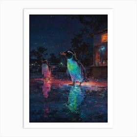 Penguins At Night 1 Art Print