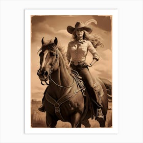 Cowgirl On Horse Vintage Poster 12 Art Print