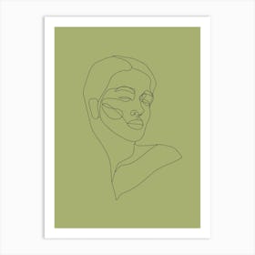 One line drawing of girl pistachio greens Art Print