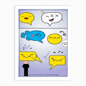 Cartoon Motion Lines And Speech Bubbles Hand Drawn Set Executing Character Movements And Dialogues (3) Art Print