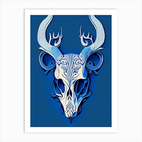 Animal Skull Blue 3 Line Drawing Art Print