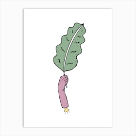 Hand Holding A Leaf Illustration Art Print