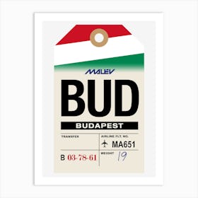 Budapest (BUD) Hungary Vintage Airline Luggage Tag Art Print