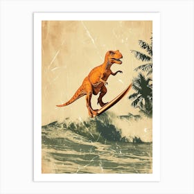 Vintage Carnotaurus Dinosaur On A Surf Board 3 Art Print