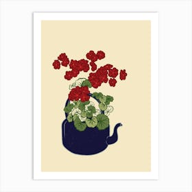 Geranium Flower Teapot Art Print