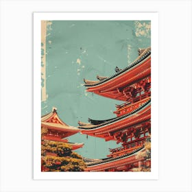 Red Japanese Castle Mid Century Modern 3 Art Print