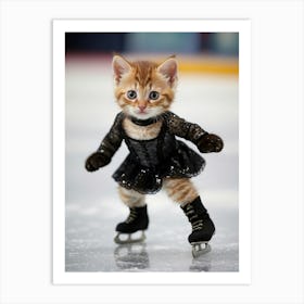 Cute Kitten On Ice Skates 3 Art Print