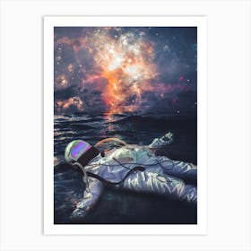 Astronaut Floating In Ocean Galaxy Sky Art Print