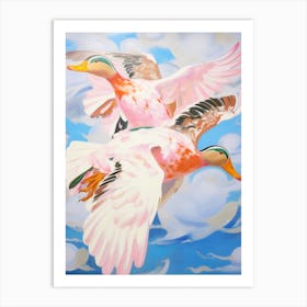 Pink Ethereal Bird Painting Mallard Duck 3 Art Print